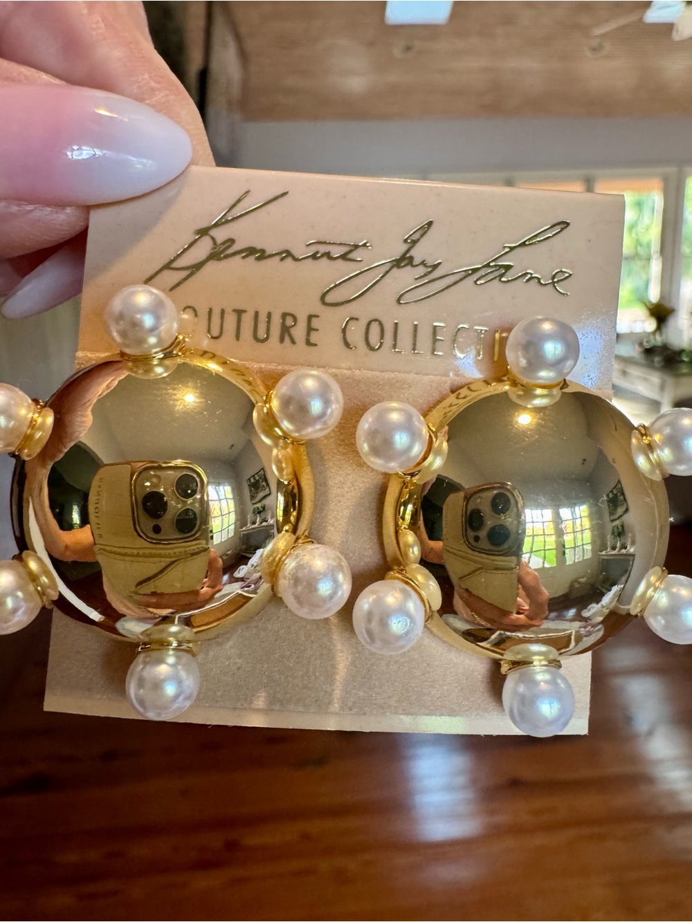 Kenneth Jay Lane Gold and Pearl Orb Clip Earrings